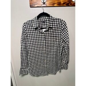 J.Crew Mercantile Womens Gingham Button Down Shirt Black White Cotton S MF9195